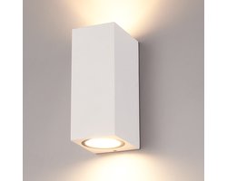 HOFTRONIC Selma - LED Wandlamp - Up and Down Light - Rechthoek - Mat Wit - 2x GU10 Fittingen - IP44 Waterdicht - Geschikt als Wandlamp Buiten, Wandlamp Badkamer en Binnen - 3 jaar garantie - Tuinverlichting gevel, muur en schutting
