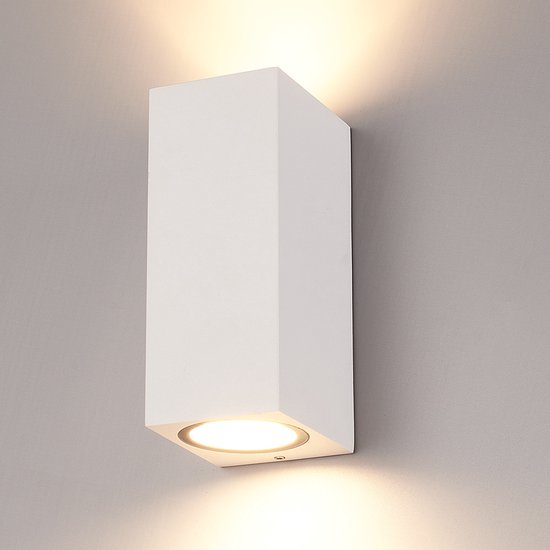 HOFTRONIC Selma - LED Wandlamp - Up and Down Light - Rechthoek - Mat Wit - 2x GU10 Fittingen - IP44 Waterdicht - Geschikt als Wandlamp Buiten, Wandlamp Badkamer en Binnen - 3 jaar garantie - Tuinverlichting gevel, muur en schutting