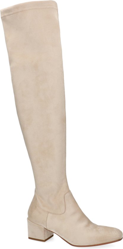 Manfield - Dames - Beige suèdine overknee laarzen - Maat 36 | bol