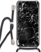 Case Company® - iPhone XR hoesje met Koord - Zwart Marmer - Telefoonhoesje met Zwart Koord - Extra Bescherming aan alle Kanten en Over de Schermrand