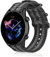 Nylon Smartwatch bandje - Geschikt voor  Amazfit GTR 3 - Pro nylon gesp band - zwart/grijs - GTR 3 & GTR 3 Pro - Strap-it Horlogeband / Polsband / Armband