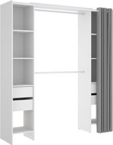 Uitschuifbare kleedkamer met gordijn + 4 lades - Wit Decor - L 180-113 x D 50 x H 205 cm - VERVOLG