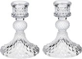 2x stuks kaarsen kandelaar van decoratief luxe glas 8 x 10 cm - Houder geschikt voor dinerkaarsen
