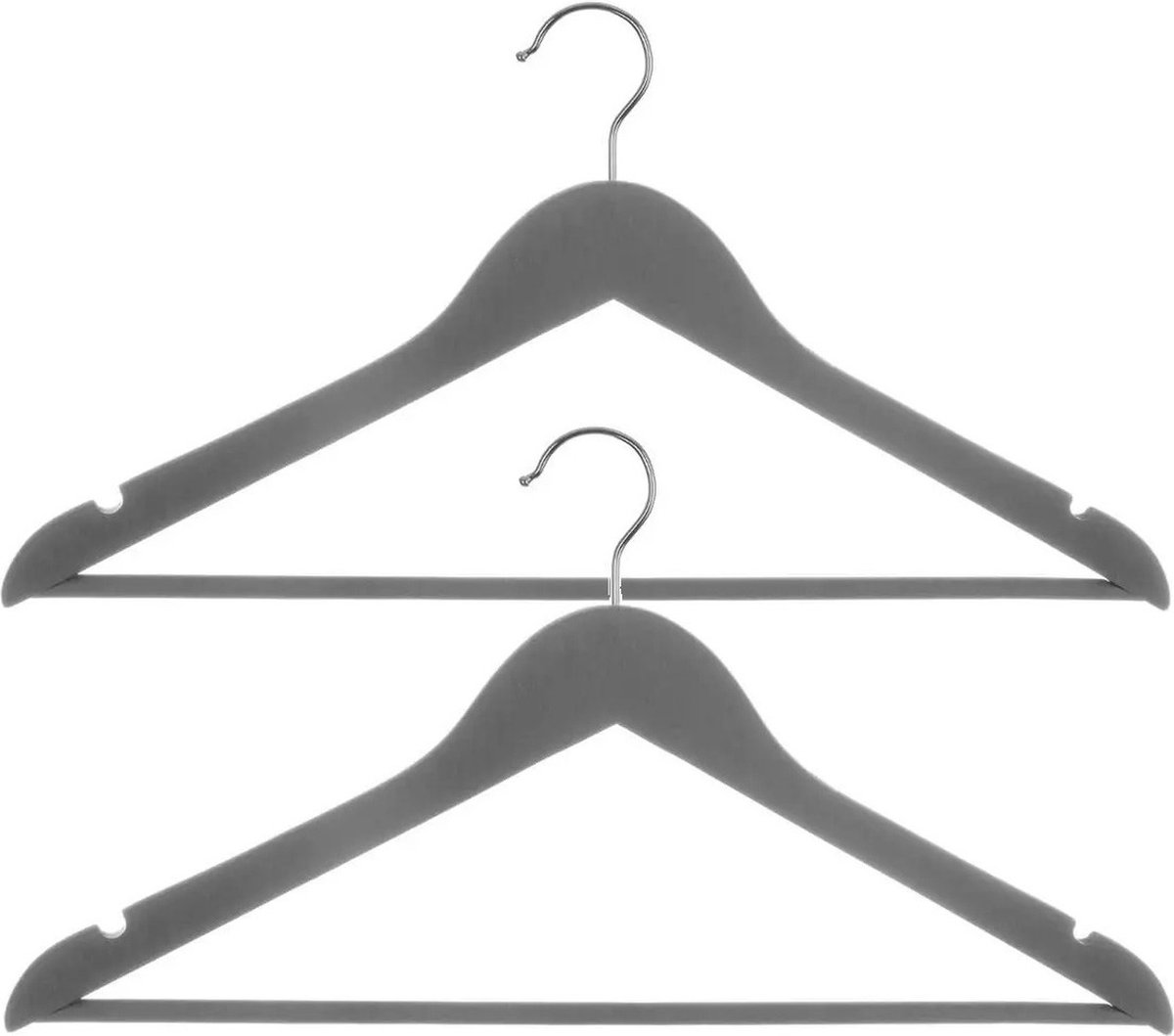 Set van 15x stuks houten kledinghangers grijs 44 x 24 cm - Kledingkast hangers/kleerhangers