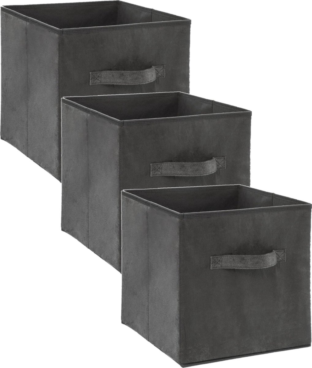 5Five® 5Five Opbergmand/kastmand - Set van 3x stuks - grijs - 29 liter - 31 x 31 x 31 cm - Opbergboxen - Vakkenkast manden - polyester