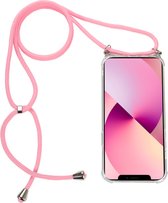 H.K. backcover/achterkant/hoesje met koord lichtroze geschikt voor Apple iPhone 12 MINI + Glasfolie