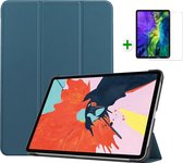 Case2go - Tablet hoes & screenprotector geschikt voor Apple iPad Air 11 (2024) / Apple iPad Air 10.9 (2022) - Tri-Fold Book Case - Met Auto Sleep/Wake functie - Donker Groen