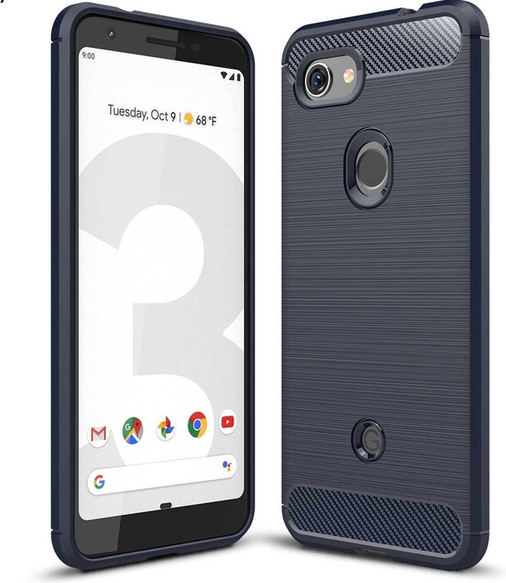Mobigear Hoesje geschikt voor Google Pixel 3a Telefoonhoesje Flexibel TPU | Mobigear Brushed Slim Backcover | Pixel 3a Case | Back Cover - Blauw