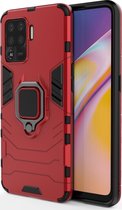 Mobigear Armor Ring Telefoonhoesje geschikt voor OPPO A94 Shockproof Hardcase Hoesje + Ringhouder - Rood