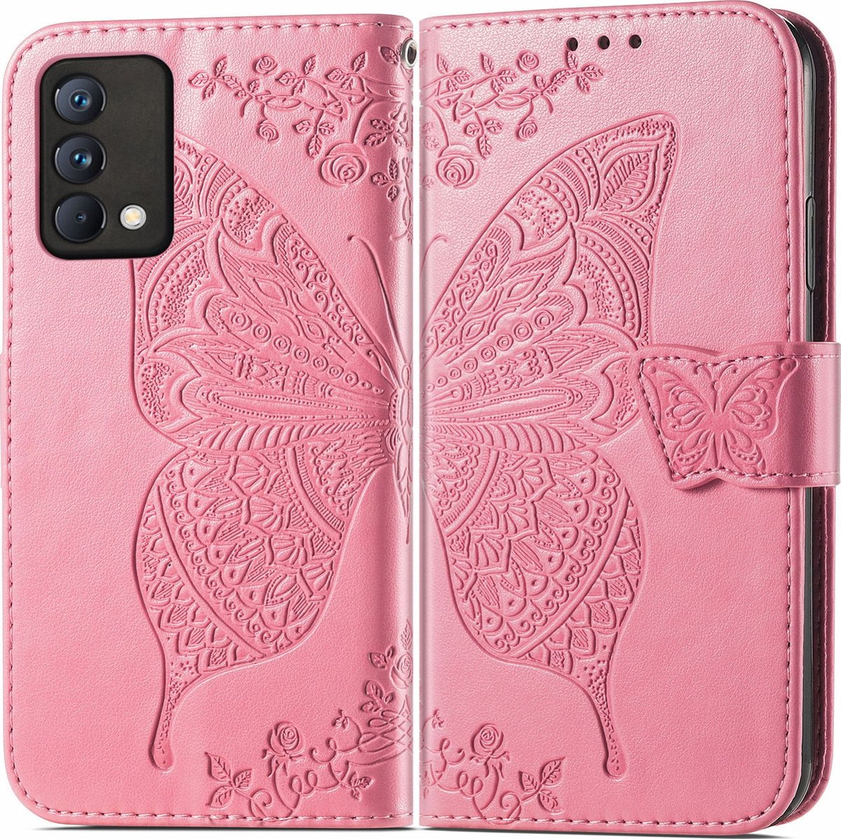 Mobigear Telefoonhoesje geschikt voor Realme GT Master Edition Hoesje | Mobigear Butterfly Bookcase Portemonnee | Pasjeshouder voor 2 Pasjes | Telefoonhoesje voor Pinpas / OV Kaart / Rijbewijs - Roze