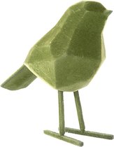 Present Time Ornament Bird - Polyresin Fluweel Donker Groen - Small - 13,5x7,5x17cm