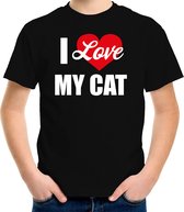 I love my cat / Ik hou van mijn kat / poes t-shirt zwart - kinderen - Katten liefhebber cadeau shirt 110/116