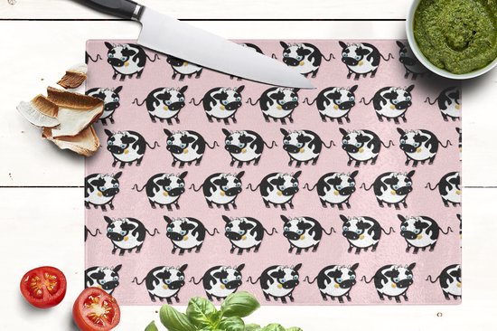 Planche à découper en Verres - 39x28 - Vache - Rose - Motifs - Planches à découper en Glas