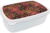 Broodtrommel Wit - Lunchbox - Brooddoos - Bloemen - Bladeren - Design - 18x12x6 cm - Volwassenen