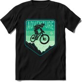 Adventure | TSK Studio Mountainbike kleding Sport T-Shirt | Zeeblauw - Groen | Heren / Dames | Perfect MTB Verjaardag Cadeau Shirt Maat XL