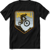 Downhill | TSK Studio Mountainbike kleding Sport T-Shirt | Lichtblauw - Geel | Heren / Dames | Perfect MTB Verjaardag Cadeau Shirt Maat 3XL