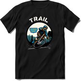 Trail | TSK Studio Mountainbike kleding Sport T-Shirt | Blauw - Oranje | Heren / Dames | Perfect MTB Verjaardag Cadeau Shirt Maat XXL