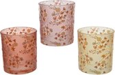 Decoris Theelichthouder glas-H9cm bloem (1 stuk) assorti