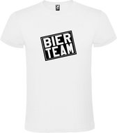 Wit  T shirt met  print van "Bier team " print Zwart size XL