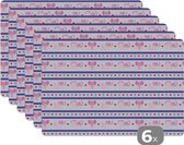 Placemat - Placemats kunststof - Roze - Olifant - Lijn - Design - 45x30 cm - 6 stuks - Hittebestendig - Anti-Slip - Onderlegger - Afneembaar