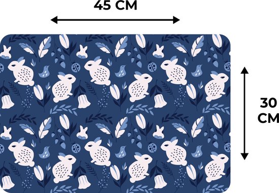 Set de table - Napperons en plastique - Lapins - Scandinavie - Motifs - 45x30 cm - 6 pièces - Résistant à la chaleur - Antidérapant - Coussinet - Amovible