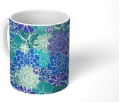 Mok - Koffiemok - Blauw - Bloemen - Design - Bohemian - Fantasy - Mokken - 350 ML - Beker - Koffiemokken - Theemok