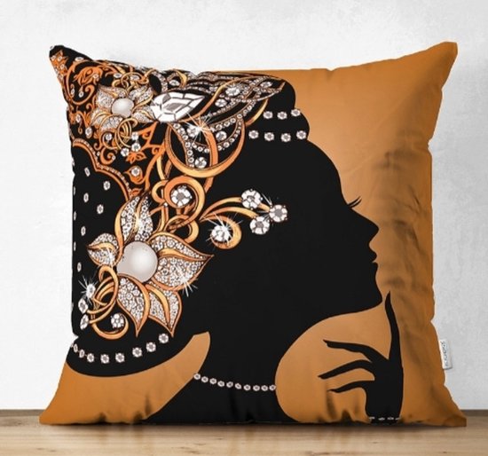 Kussenhoes Velvet - Afrikaanse vrouw met sieraden - 45x45 - kussensloop - Huis decoratie