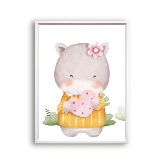 Poster Liefde nijlpaard - hartje / liefde geven / Jungle / Safari / Dieren Poster / Babykamer - Kinderposter 70x50cm
