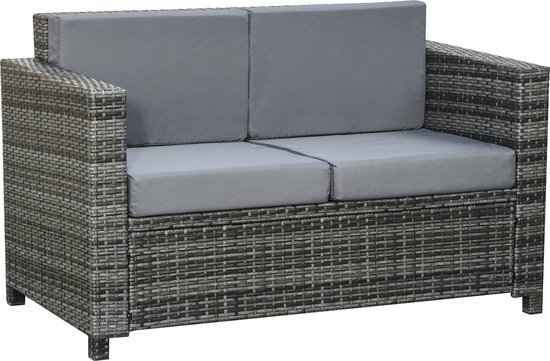 Outsunny Poly rotin avec coussins Canapé lounge 2 places jardin métal polyester gris 860-031V01