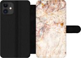 Bookcase Geschikt voor iPhone 11 telefoonhoesje - Marmer print - Oranje - Bruin - Met vakjes - Wallet case met magneetsluiting