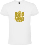 Wit  T shirt met  print van de "heilige Olifant Ganesha " print Goud size XS