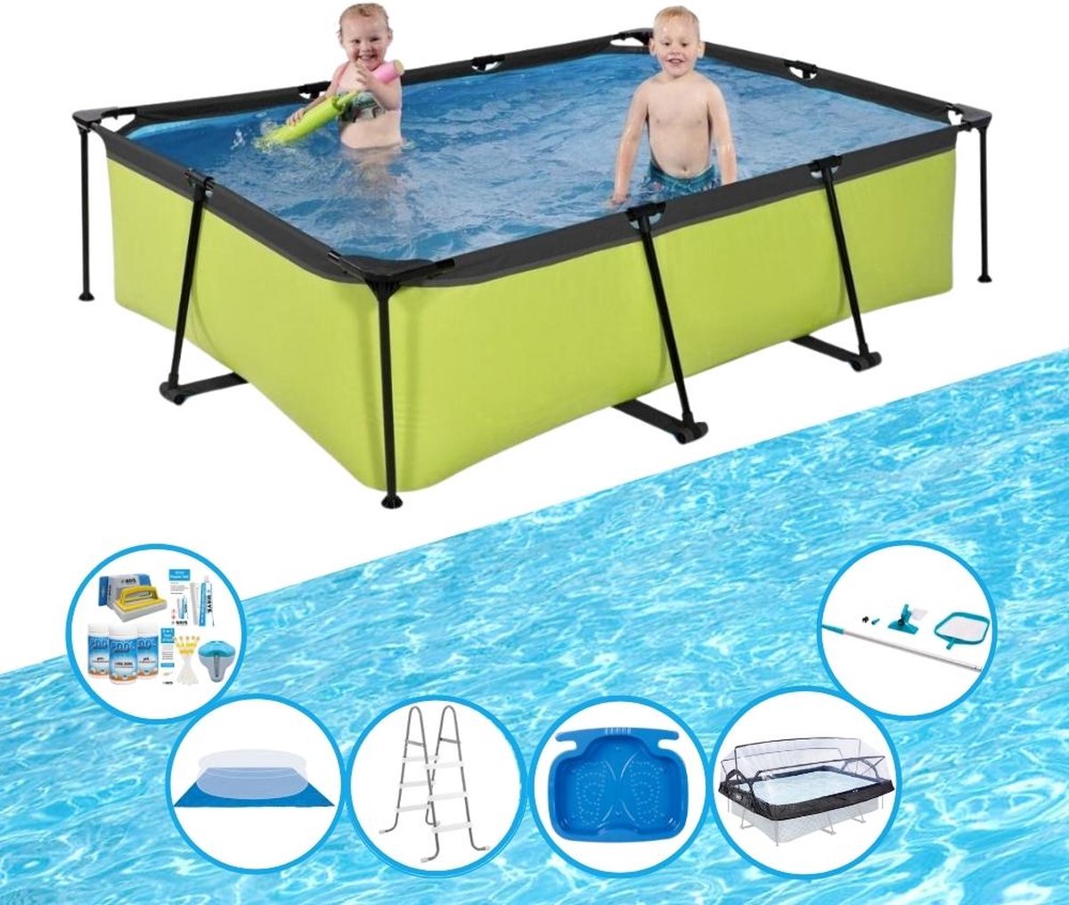 EXIT Zwembad Lime - 220x150x60 cm - Frame Pool - Met toebehoren