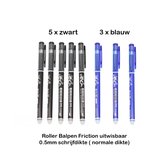 Erasable Friction Roller Ball Pen 0,5 mm - uitwisbaar - zwart 5 pack en blauw 3 pack totaal 8 pennen.