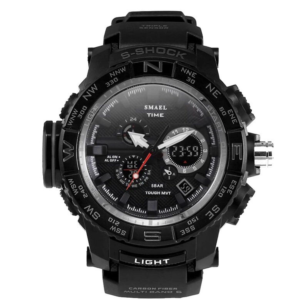 Shockbestendig Heren Horloge Zwart | Smael | 1531 | Shock | Waterdicht | Glow in dark | Mud Master | Leger ARMY | Licht | Rubberen band | Timer | Eyecatcher | Master | Cadeau