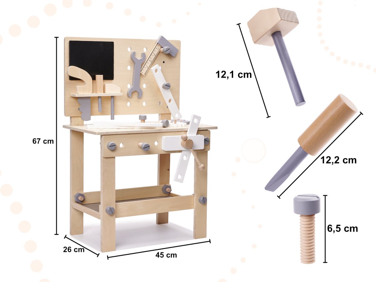 Houten Werkbank Speelgoed - Kinder Gereedschap met Hamer en Zaag - Klussen voor Jongens met Kindergereedschap — afbeelding 5