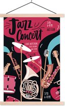 Posterhanger incl. Poster - Schoolplaat - Jazz concert - Quotes - Muziekinstrumenten - Hoorn - Muziek - 60x90 cm - Blanke latten