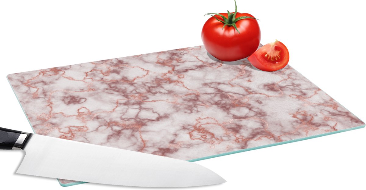 Glazen Snijplank - 28x20 - Marmer - Rood - Lijn - Snijplanken Glas