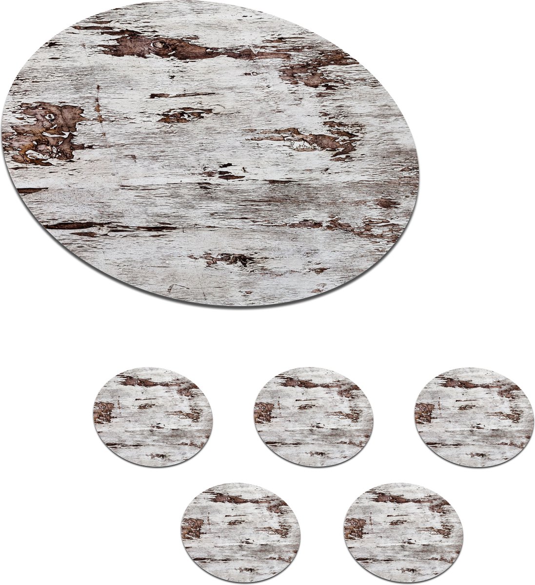 Onderzetters voor glazen - Rond - Berk - Hout - Structuur - 10x10 cm - Glasonderzetters - 6 stuks