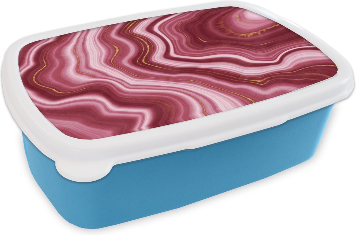 Broodtrommel Blauw - Lunchbox - Brooddoos - Marmer - Roze - Goud - 18x12x6 cm - Kinderen - Jongen