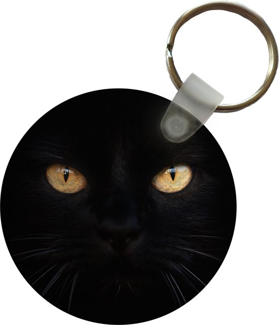 Sleutelhanger - Close-up zwarte kat - Plastic - Rond - Uitdeelcadeautjes