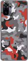Telefoonhoesje Geschikt voor Xiaomi Redmi Note 10 hoesje - Camouflage patroon met rode accenten - Siliconen Telefoonhoesje - Verjaardag cadeau tiener