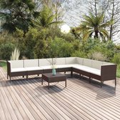 9-delige Loungeset met kussens poly rattan bruin