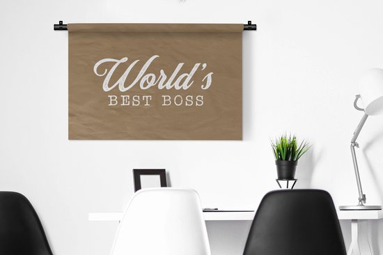 Tenture murale - Tissu mural - « Le meilleur patron du monde » - Marron - Citations - Dictons - 90x60 cm - Tapisserie murale