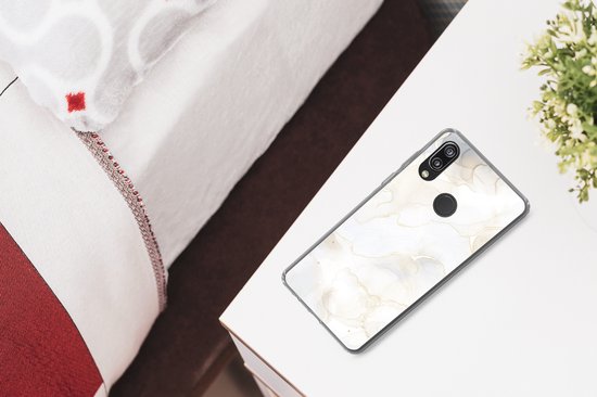 Telefoonhoesje Geschikt voor Huawei P20 Lite (2020) hoesje - Marmer print - Wit - Geel - Siliconen Telefoonhoesje Telefoonhoesje