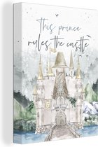 Canvas Schilderij Quotes - Spreuken - This prince rules the castle - Prins - Kids - Baby - 90x120 cm - Wanddecoratie