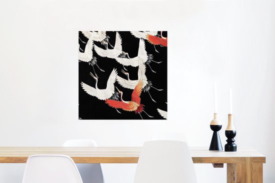 Poster Kraanvogel - Japans - Rood - Wit - 50x50 cm
