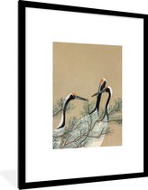 Fotolijst incl. Poster - Kraanvogel - Japan - Bladeren - Vintage - 60x80 cm - Posterlijst