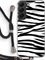 Case Company® - Samsung Galaxy S22 hoesje met Koord - Zebra pattern - Telefoonhoesje met Zwart Koord - Bescherming aan alle Kanten en Over de Schermrand