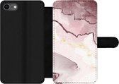 Bookcase Geschikt voor iPhone 7 telefoonhoesje - Marmer print - Roze - Lijn - Met vakjes - Wallet case met magneetsluiting