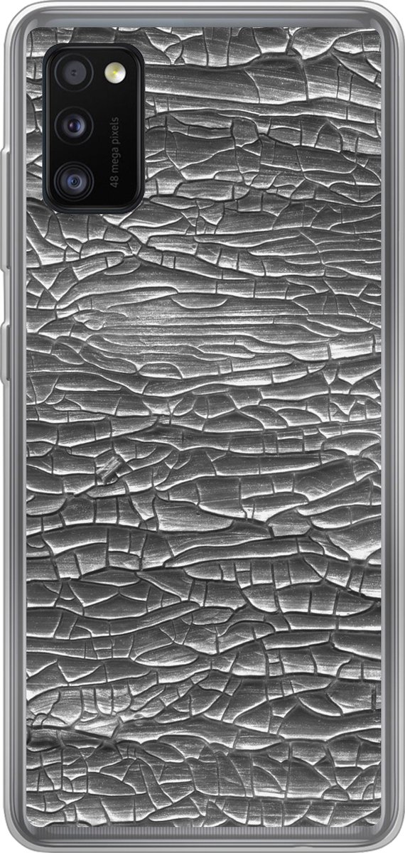 Telefoonhoesje Geschikt voor Samsung Galaxy A41 hoesje - Zilver - Verf - Abstract - Siliconen Telefoonhoesje Telefoonhoesje